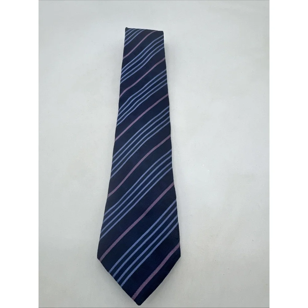 Y&G  Men's Blue Pink Striped Silk Tie 3.5